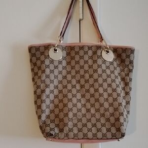 Gucci Beige and Pink Monogram Tote